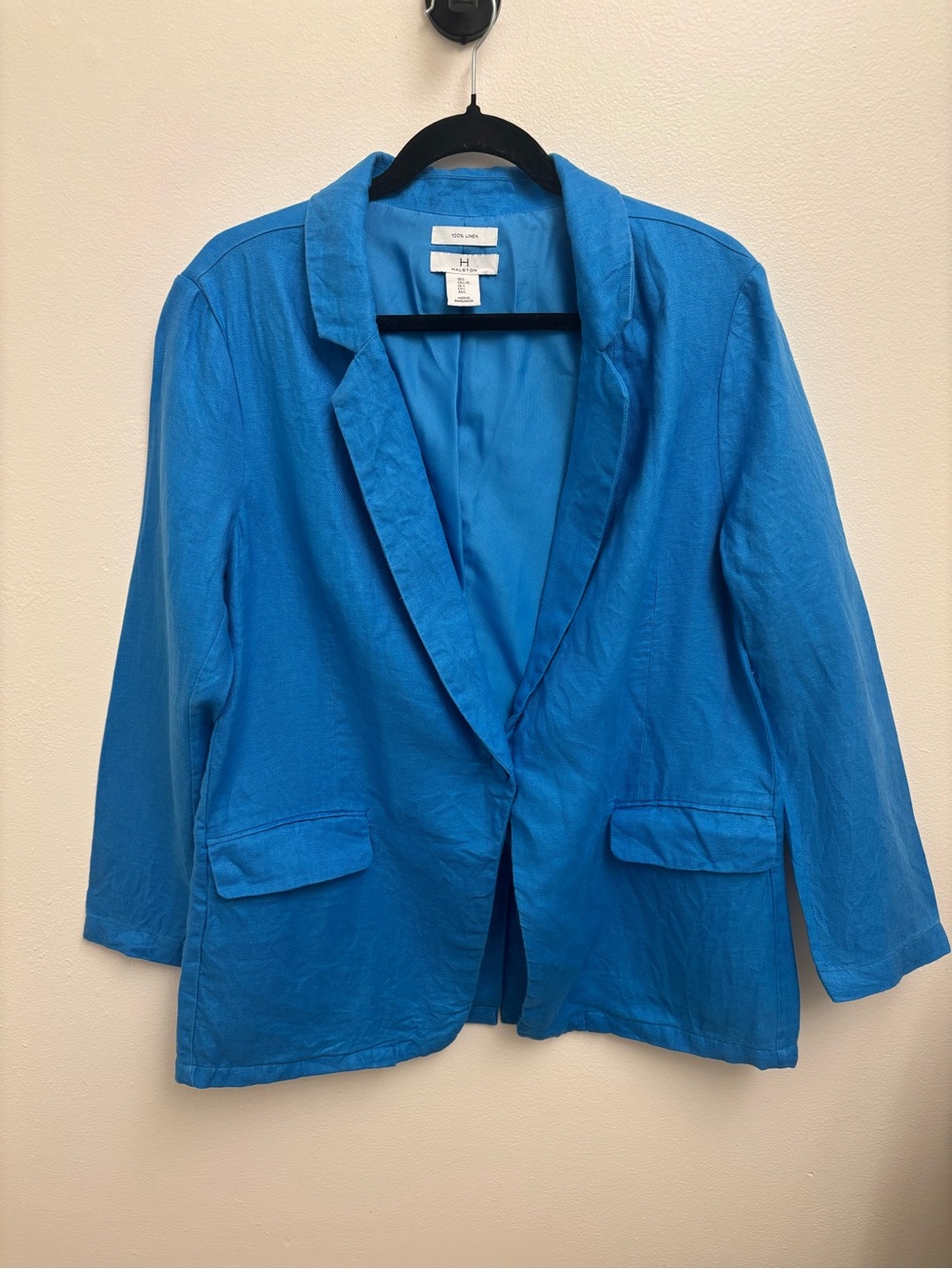 H by Halston 100% Linen Blazer Jacket, One Button Bright Blue Women’s Large